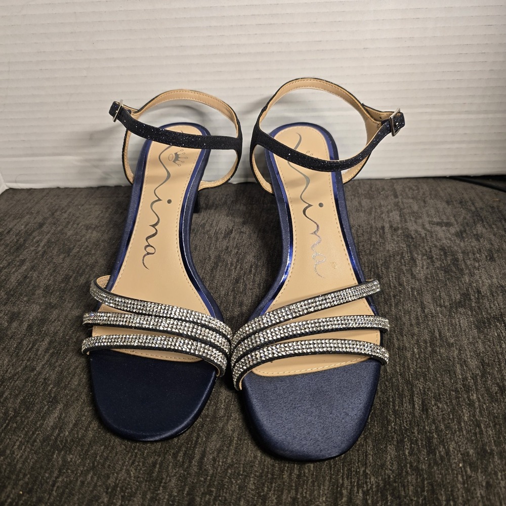 Nina Shoes Bettany Mid-Heel Evening Sandal Womens Size 8.5M Navy Blue